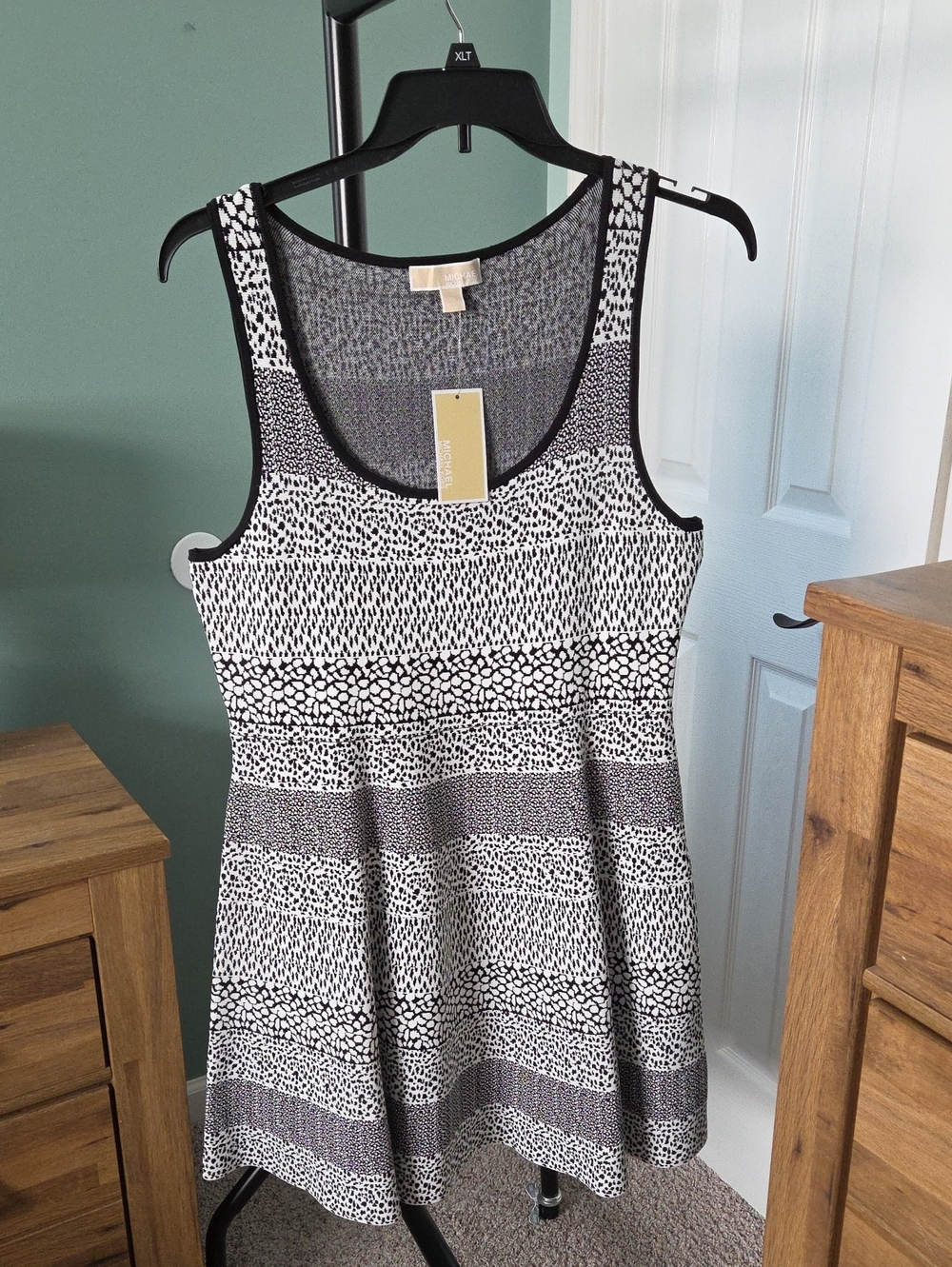 Michael Kors Black and White Patterned Scoop Dress
